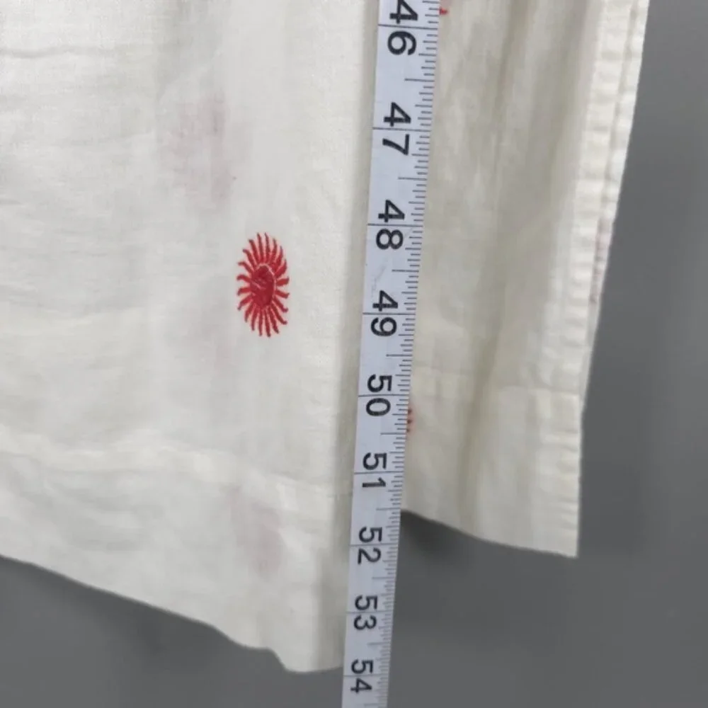 FREE‎ PEOPLE NWOT LINEN Blend EMORY EMBROIDERED MIDI DRESS Slit Side LS IVORY L